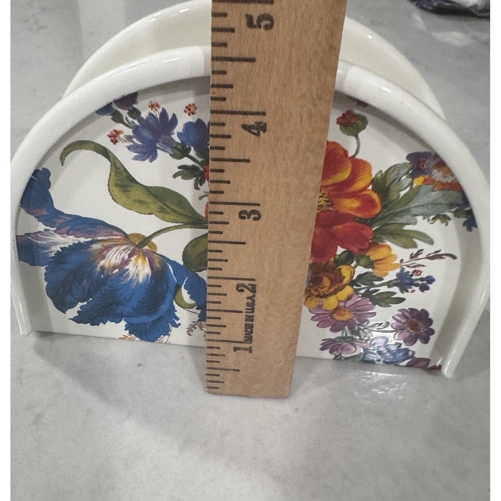 Mackenzie Childs Lapis Flower Market Enamel Napkin Holder - Picture 6 of 6